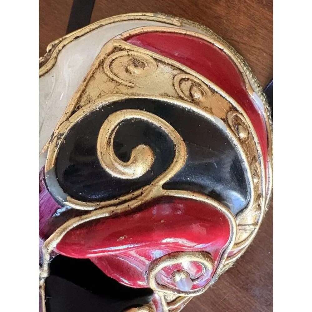 Vintage La Maschera del Galeone Venetian Mask Hand Painted Italy Venezia Red